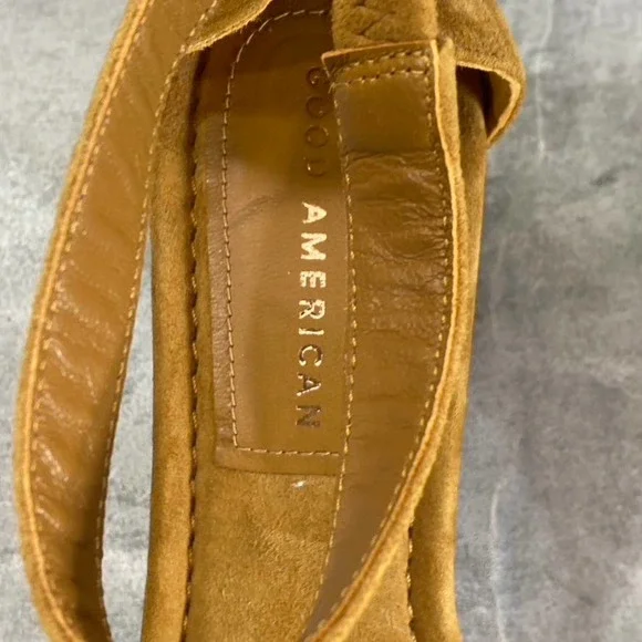 Good American Women's Amber Tan Square-Toe Ankle-Strap Block-Heel Sandals SZ 6 - Picture 6 of 11